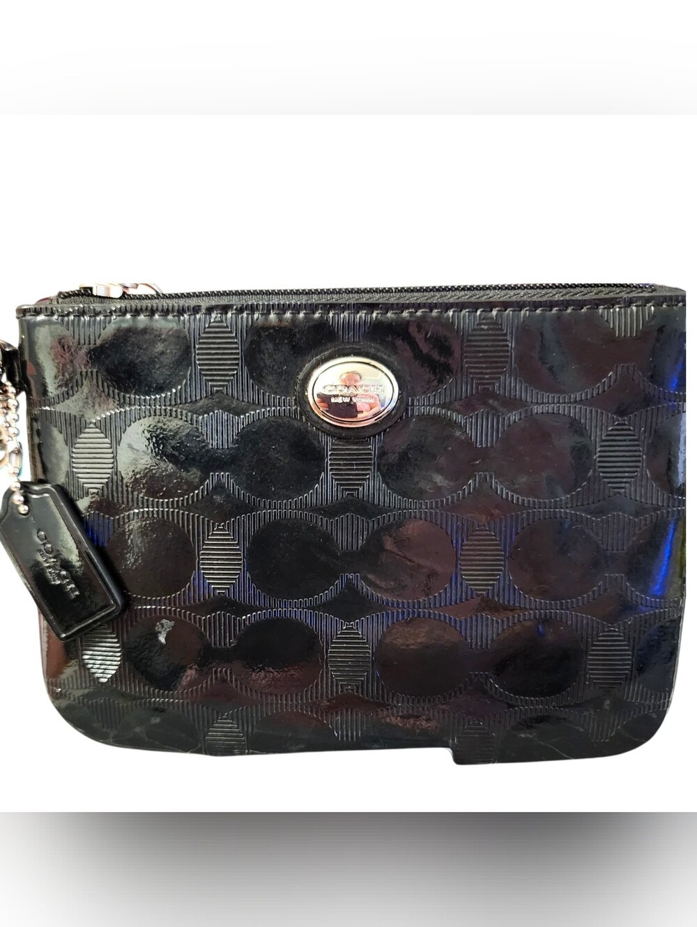 COACH Embossed Signature Black Patent Leather Wristlet F52282- Vintage